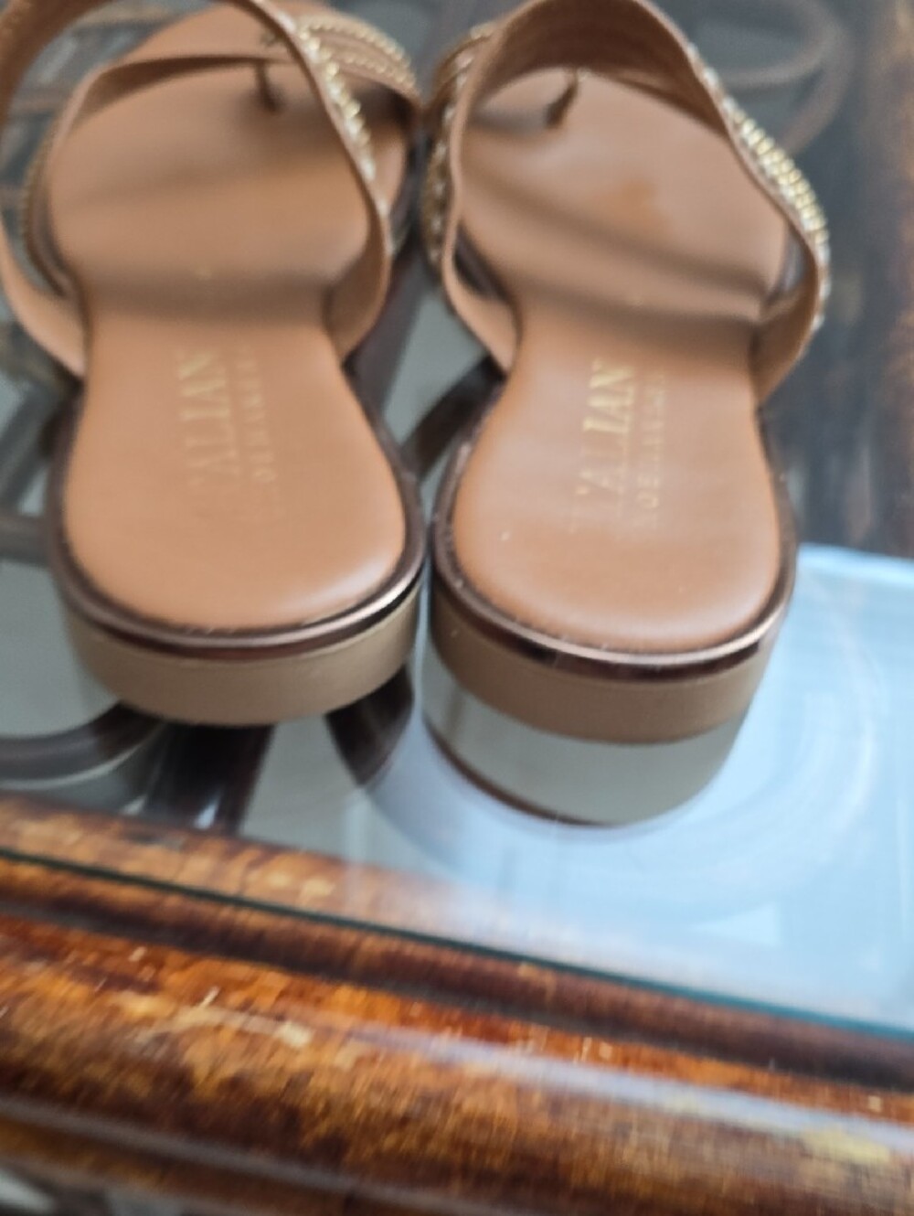 Italian Shoemakers Tan Sz 8 Leather Beaded Slide Sandals - Picture 5 of 5